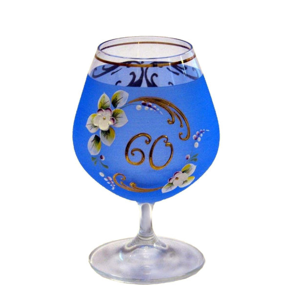 Jubiläumsglas blau 400 ml, H 15 cm, D 9 cm (65, 75 Jahre)