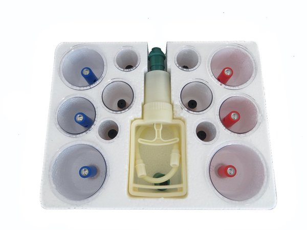 HQ Massage Schröpfen Set mit 12 Schröpfgläsern aus Kunststoff mit Magneten + Vakuumpumpe