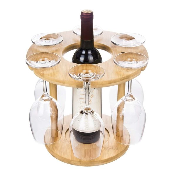 Weinglas-Halter Gläserregal aus Bambus modernes Design für bis zu 6 Wein-Gläser + 1 Flasche