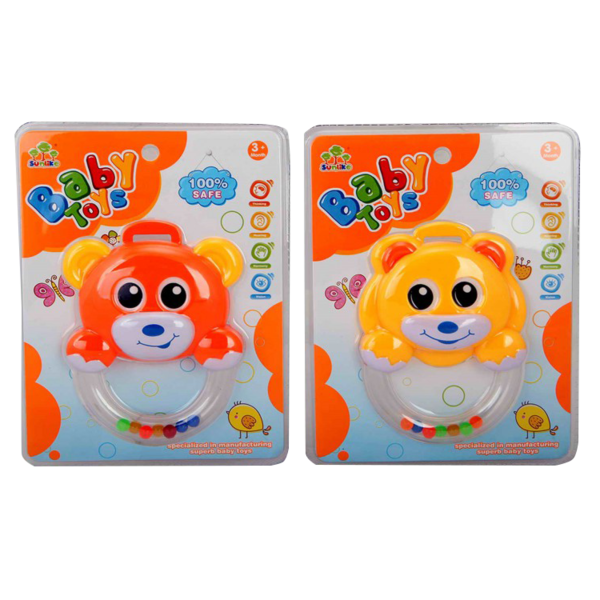Babyspielzeug "Rassel-Bär". 2 Farben. 21,5 x 16,5 x 3 cm