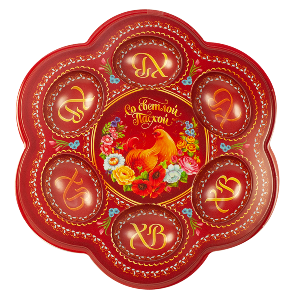 Osterteller "Со светлой пасхой!" auf 6 Eier und 1 Osterkuchen, 22 x 23 cm, aus Kunststoff