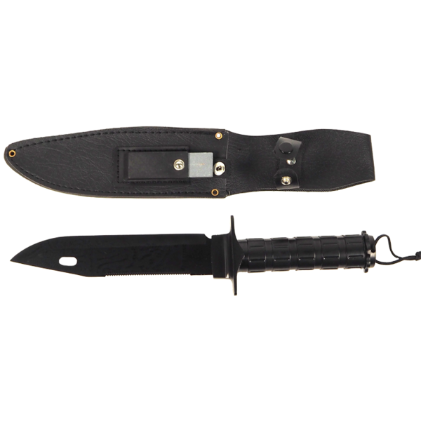 Deko-Jagdmesser & Kunstleder Etui mit schwarzem Griff (inklusive Schleifstein) Messer 32cm
