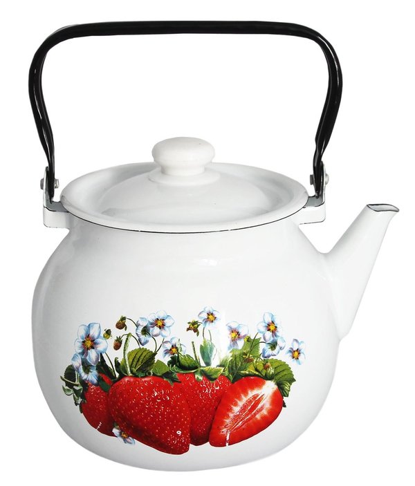 Emaille Teekanne Kaffeekanne 3,5 Liter, ca 15cm Durchmesser, Erdbeeren