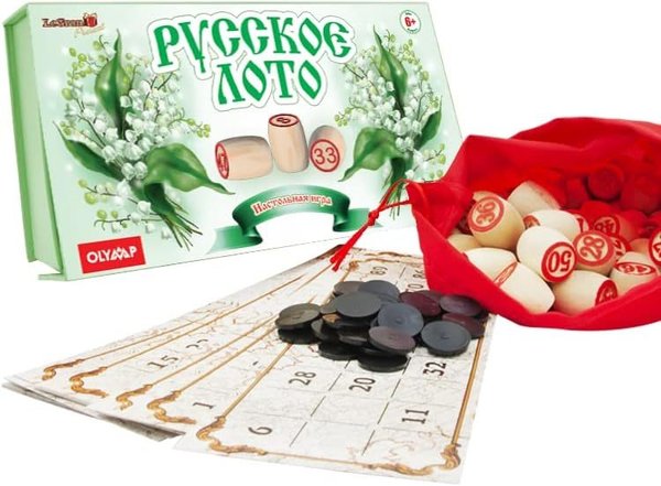 compar Bingospiel Russisches Lotto Spielset mit Holzfiguren Familienspiel Maiglöckchen Motiv